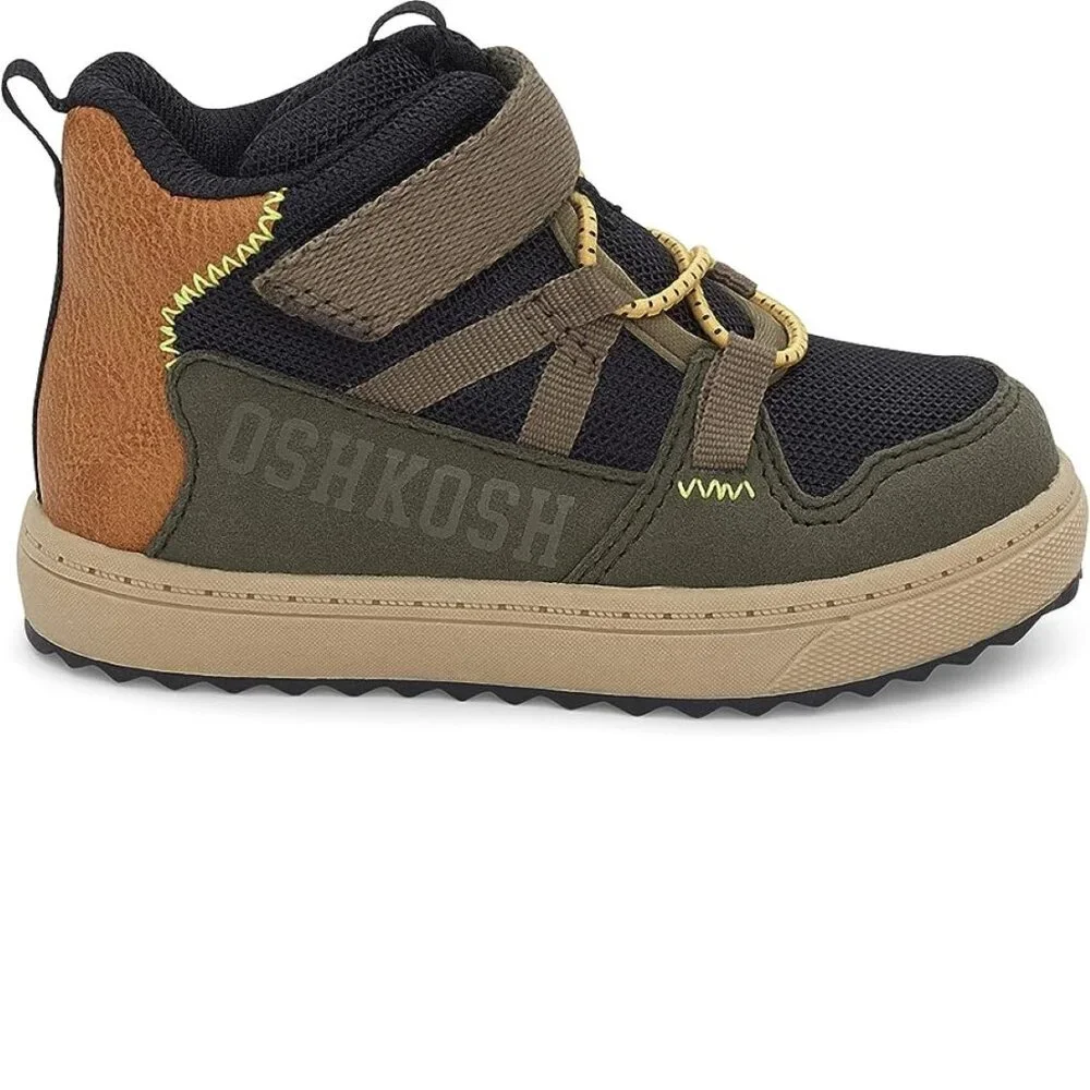 OshKosh B'gosh Boots 8T Toddler Boys Hiking Camino Slip-on High Top Black Olive
